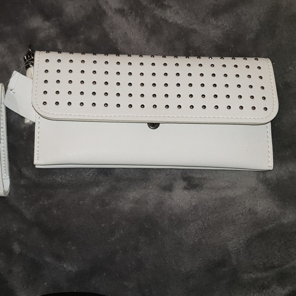 studded white clutch & wallet snap close - Picture 1 of 8